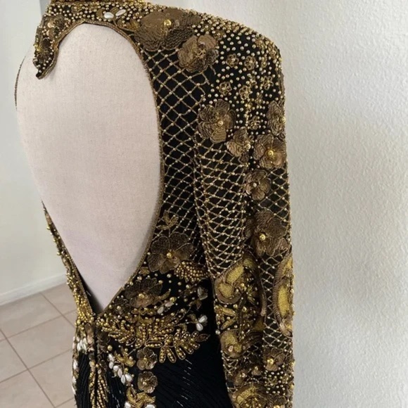 Naeem Khan Riazee Nights 80s X Open Back Slit Leg Pure Silk Long Sleeve Gown VTG - Picture 4 of 16